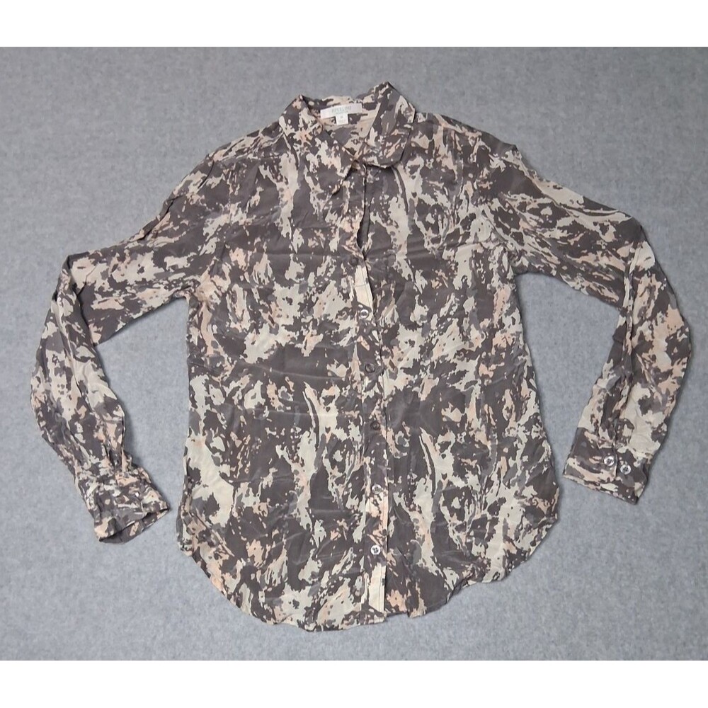Piperlime 100% Silk Long Sleeve Button Down Blouse M Multicolor Abstract Career